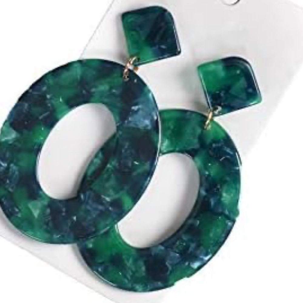 Green and Blue Tortoise Shell Statement Earrings